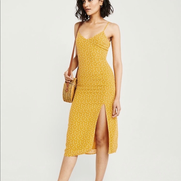 Yellow polka dot midi dress Clearance